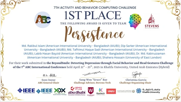 1st Place and Best Paper Award at the 7th International Conference on Activity and Behavior Computing (ABC) 2025