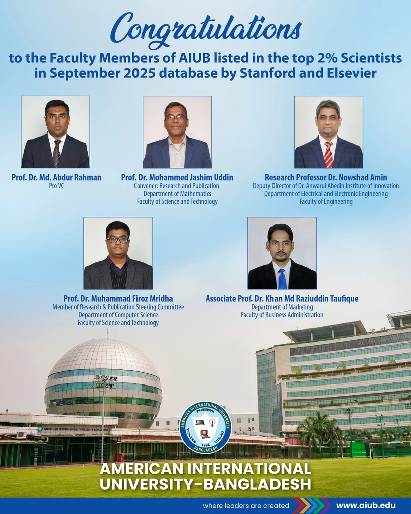 AIUB Faculty Members Recognized Among Top 2% Scientists Worldwide